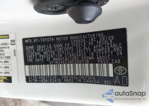 2010 Toyota Corolla Le z USA, uszkodzony, nr VIN 2T1BU4EE3AC260716